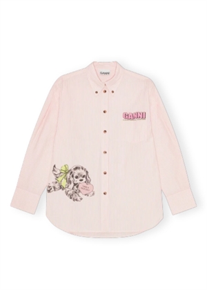 Stripe cotton oversized skjorte Peach Parfait W0898 Ganni 